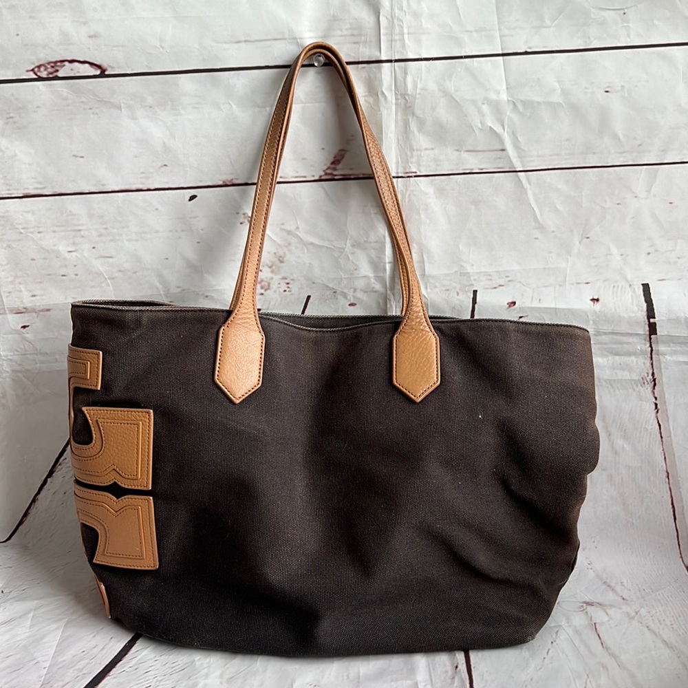 Tory Burch canvas and leather shoulder bag